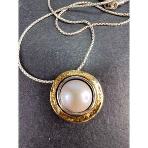 Silver Cultured Pearl With Gold Over 925 sterling silver Necklace